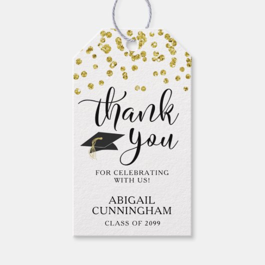卒業スクリプトありがとう金ゴールド紙吹雪 ギフトタグ (正面)