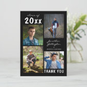 卒業スクリプトはっきりしたフォトコラージュ黒 サンキューカード (スタンド正面)