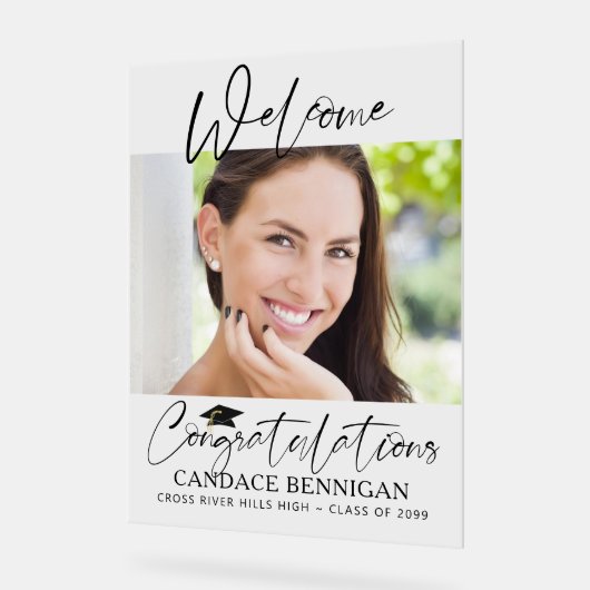 卒業スクリプトへようこそ写真おめでとうございます アクリルサイン (傾斜)