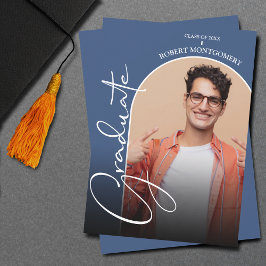 卒業スクリプトアーチフォトブルー 招待状