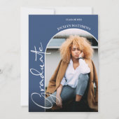 卒業スクリプトアーチフォトブルー 招待状 (正面)