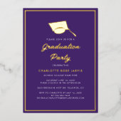 卒業スクリプトパープルフォト2023パーティー金ゴールド 箔招待状 (正面)