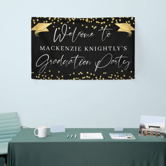 卒業スクリプトモダン金ゴールド紙吹雪へようこそ 横断幕 (トレードショー)