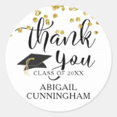 卒業スクリプト金ゴールド紙吹雪ありがとう ラウンドシール (正面)