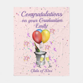 卒業スタイリッシュお祝いピンク フリースブランケット