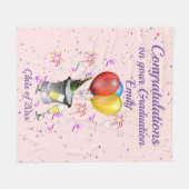 卒業スタイリッシュお祝いピンク フリースブランケット (正面(横))