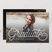 卒業スタイリッシュグリッター紙吹雪 招待状 (正面/裏面)