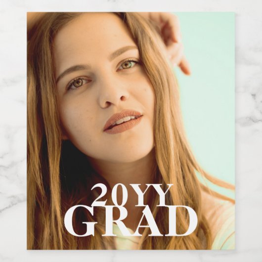 卒業スタイリッシュ写真日付卒業シンプル用スクリプト ワインラベル (シングルラベル)