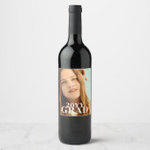 卒業スタイリッシュ写真日付卒業シンプル用スクリプト ワインラベル (正面)