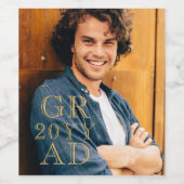 卒業スタイリッシュ写真日付卒業金ゴールドスクリプト ワインラベル (シングルラベル)