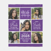 卒業スタイリッシュ5写真コラージュ紫色の卒業 フリースブランケット (正面)