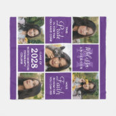 卒業スタイリッシュ5写真コラージュ紫色の卒業 フリースブランケット (正面(横))