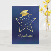 卒業スターおめでとう海軍と金ゴールドルック カード (黄色い花)