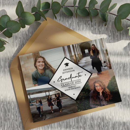 卒業スモダンクリプトエレガント4写真コラージュa 案内状