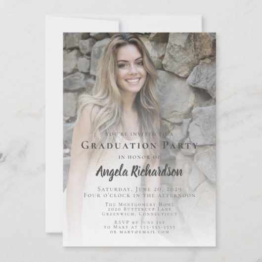 卒業スモダンクリプトタイポグラフィ写真パーティー 招待状 (正面)