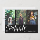 卒業タイポグラフィ3枚写真卒業パーティー 招待状 (正面)