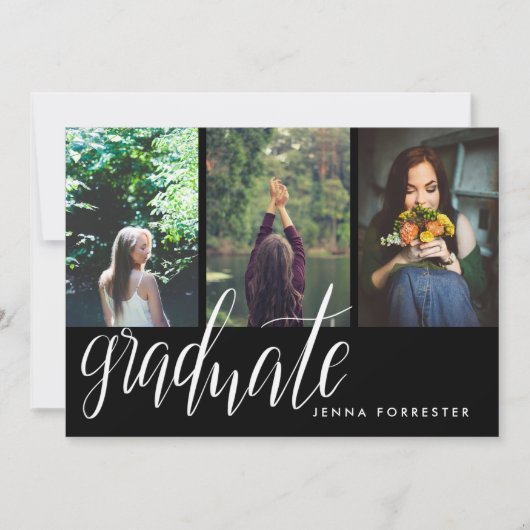 卒業タイポグラフィ3枚写真卒業パーティー 招待状 (正面)