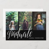 卒業タイポグラフィ3枚写真卒業パーティー 招待状 (正面/裏面)