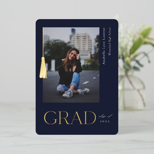 卒業タッセルフォトフォイル発表 箔招待状 (立ち正面)