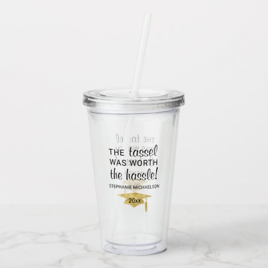 卒業タッセルワースパーソナライズされたザ・ハッスル アクリルタンブラー (裏面)
