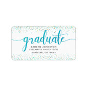 卒業ターコイズスクリプトモダンのカスタムアドレス ラベル (正面)