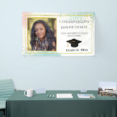 卒業ターコイズピンクホワイト金ゴールド紙吹雪 横断幕 (トレードショー)