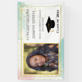 卒業ターコイズピンクホワイト金ゴールド紙吹雪 横断幕 (縦)