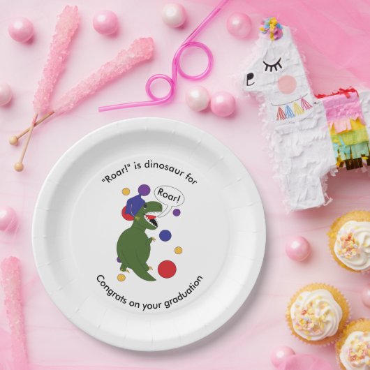 卒業ティラノサウルスのレックスのパーソナライズ ペーパープレート (パーティー)