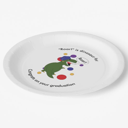 卒業ティラノサウルスのレックスのパーソナライズ ペーパープレート (アングル)