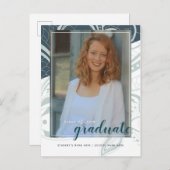 卒業ティール（緑がかった色）グレー発表はがき 案内ポストカード (正面/裏面)