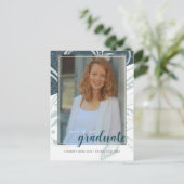 卒業ティール（緑がかった色）グレー発表はがき 案内ポストカード (スタンド正面)