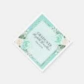 卒業ティール（緑がかった色）&フォイルシルバーシックフローラ卒業 スタンダードカクテルナプキン (角)
