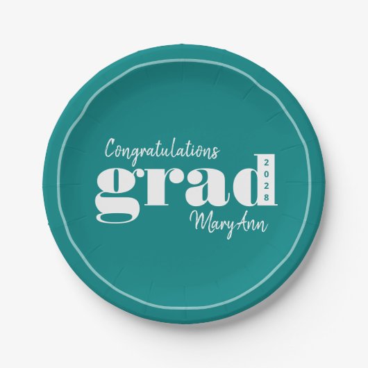 卒業ティール（緑がかった色）モダン卒業党紙プレート ペーパープレート (正面)