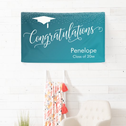 卒業ティール（緑がかった色）勾配グラデーション 横断幕 (インサイチュ)