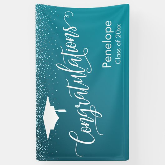 卒業ティール（緑がかった色）勾配グラデーション 横断幕 (縦)