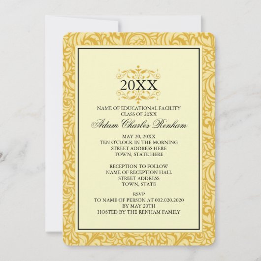 卒業テンプレートゴールデンイエローフォーマル 招待状 (正面)