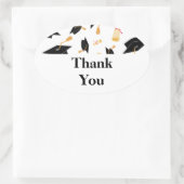 卒業テーマキャップとディプロマブラック金ゴールドホワイト 楕円形シール (バッグ)