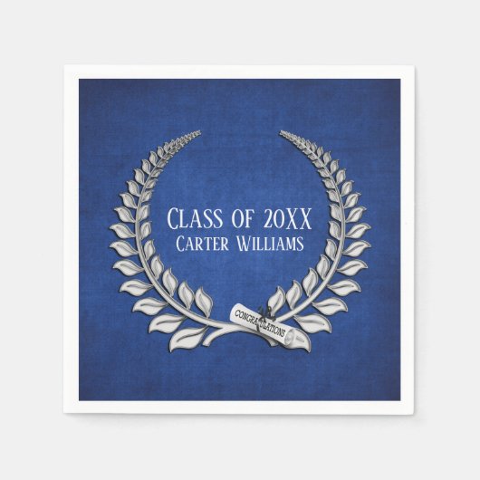 卒業ディプロマシルバーローレルオンブルー スタンダードカクテルナプキン (正面)