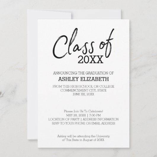 卒業トレンディーの垂直写真のお知らせ 招待状 (裏面)