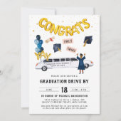 卒業ドライブバイパレードパーティー |白いリムジン 招待状 (正面)