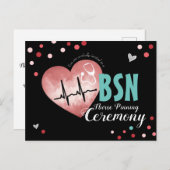 卒業ナースピン留め式ピンクハート ポストカード (正面/裏面)