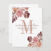 卒業ナースモノグラムピンクブルゴーニュフローラ 案内ポストカード (正面/裏面)
