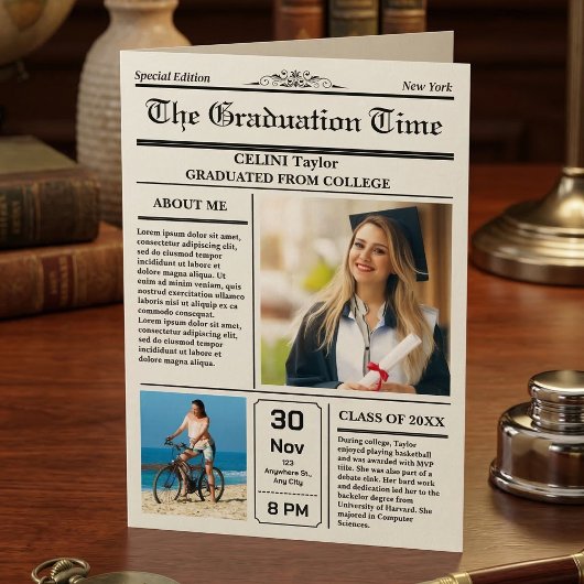 卒業ニュース記念招待状 – 印刷可能 招待状