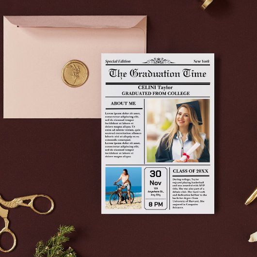 卒業ニュース！印刷できる新聞の記念品 招待状