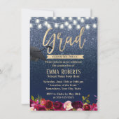 卒業ネイビモダンーブルブルゴーニュ赤フローラ 招待状 (正面)