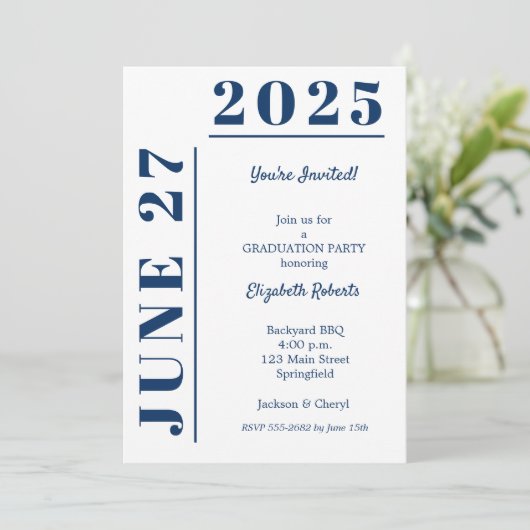 卒業ネイビーブルーとホワイトパーティー 招待状 (スタンド正面)