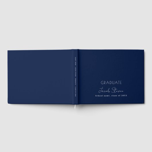 卒業ネイビーブルーのホワイトネームのスクリプトのミニマル ゲストブック (全面)