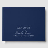 卒業ネイビーブルーのホワイトネームのスクリプトのミニマル ゲストブック (正面)