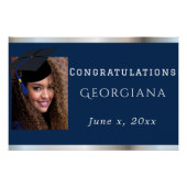 卒業ネイビーブルーシルバーサテングラードキャップ ポスター (正面)