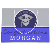 卒業ネイビーブルーシルバーシックパーソナライズされた ラージペーパーバッグ (正面)